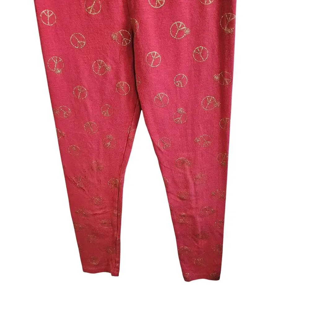 Children's Place Girls Size M Peace Sign Print Leggings Red Gold Comfy Hippie